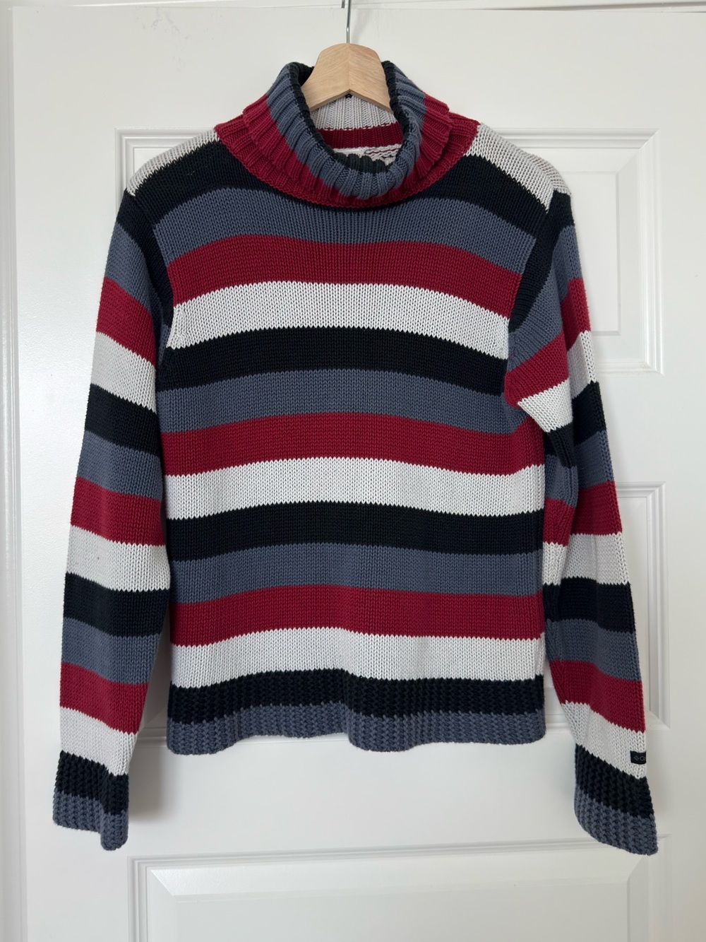 Vintage Columbia Striped Turtleneck Sweater Small Cotton Red White Blue Knit